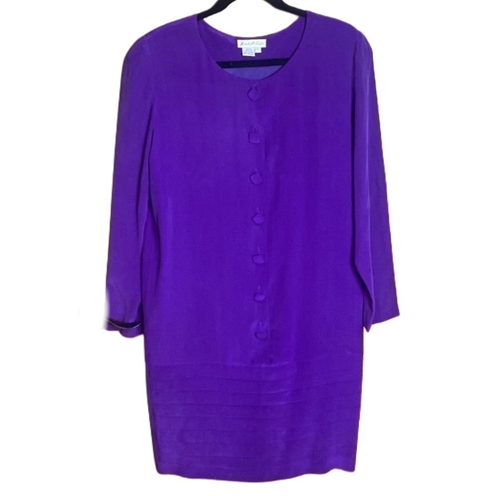 Vintage 1980s Marshall Fields Royal Purple 100% Silk Drop waist mini dress sz 6